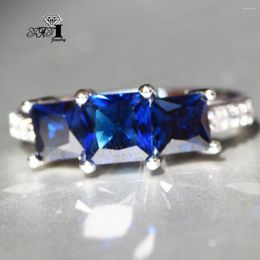 Wedding Rings YaYI Jewellery Princess Cut 4.9 CT Blue Zircon Silver Colour Engagement Heart Girls Party Gifts 856