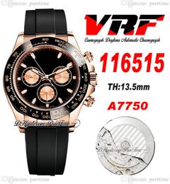 VRF 11651 A7750 Automatic Chronograph Mens Watch 18K Rose Gold 904L Steel Black Stcik Dial Oysterflex Strap Rubber Super Edition Same Series Card Puretime L12