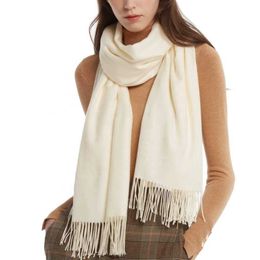 Scarves 2022New Style 180g Top Quality Ladi White Cashmere Scarf for Winter Plain Colour Warm Scarf for Women