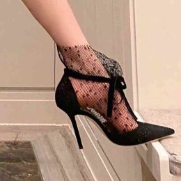 Dress Shoes 2022 New fashion Pumps Woman Shoes Sexy Pointed Peep Toe V-mouth Stilettos Mesh Lady Ankle Boot Fairy High Heeled Hee