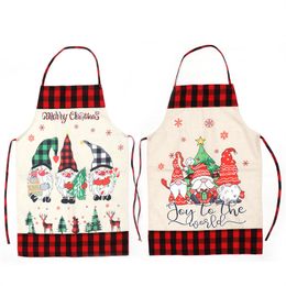 Christmas Linen Gnome Apron Happy New Year Unisex Kitchen Bib with Adjustable Neck for Cooking Gardening