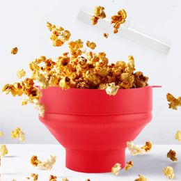 Bowls Red Silicone Popcorn Bowl Microwave Oven Folded Bucket Creative High Temperature Resistant Large Covered