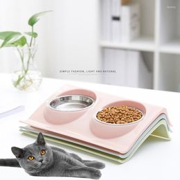 Cat Carriers Pet Double Bowls Food Water Feeder Stainless Steel Bowl For Dog Puppy Cats Pets Supplies Feeding Dishes S