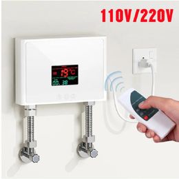 110V/220V Instant Water Heater Bathroom Kitchen Wall Mounted Electric Water Heater LCD Temperature Display with Remote Control
