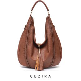 Shoulder Casual bags Flap Hobo Over CEZIRA Tote Bag Ladies Large Tassel String Fashion Vegan Leather Single Handle Crossbody Handbag