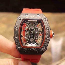 Luxury mens Mechanics Watches Wristwatch business leisure rm53-01 fully automatic mechanical r watch carbon fiber tape mens Watc