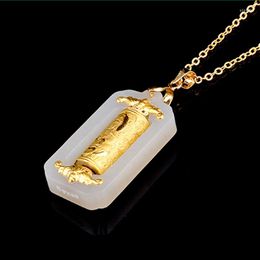 Chains Natural Hetian Men And Women Auspicious Guanyin Pendant Vintage 24K Gold Buddha Necklace Jewellery Gift