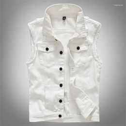 Men's Vests High Quality Men's Casual White Thin Ripped Denim Vest Arrival Male Fashion Slim Outerwear Brand Tank Top