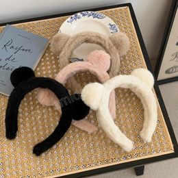 Plush Bear Hairball Headband Cartoon Bear Ears Girls Hairband Autumn Winter Headwear Wash Face Head Hoop Hair Accessories