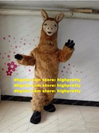 Brown Long Fur Mascot Costume Alpaca Llama Alpacos Yamma Camel Adult Cartoon Character Brand Image Business Anniversary zx734