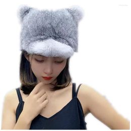 Козырьки Женщины зима настоящая меховая шляпа полная шляпа теплый густая шапочка с ухой милый регулируемый голов