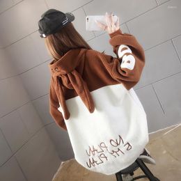 Women's Hoodies Womens Hooded Sweatshirt With Ears On Hood Kpop Cute Oversized Coat Fleece Spring Aesthetic Girl Embroidery Pullovers