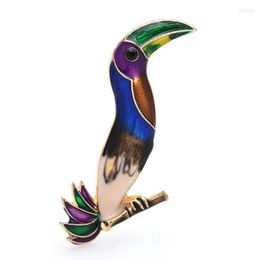 Brooches Wuli&baby Big Mouth Bird For Women Men 3-Color Enamel Singing Animal Brooch Pins Gifts
