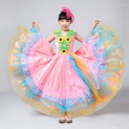 Stage Wear Children Spanish Flamenco Skirts Brazil Dance Costume Gypsy Robe Dress For Girl Big Swing Skirt 360/540/720 Degree DL4215