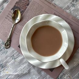 Plates Nordic Ceramic Mug Handmade Lace Decorative Afternoon Tea Coffee Cup And Saucer Set Breakfast Desktop Milk Cups Home Decoration