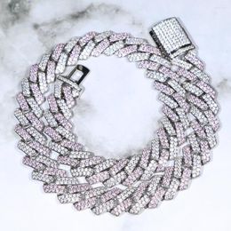 Chains Iced Out Bling Cz 15mm Width Cubic Zirconia Cuban Chain Pink White Two Tone Colour Necklace Hiphop Women Choker Jewellery