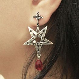 Dangle Earrings Halloween Pentagram For Women Punk Gothic Red Drop Earring Retro Silver Colour Piercing Ear Goth Jewellery Female VGE209