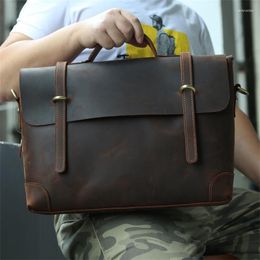 Briefcases Sbirds Crazy Horse Leather Briefcase Bag Shoulder Genuine Business Work Totes Top Layer Male Bags 14 Inch