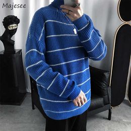 Men's Sweaters Autumn Men Turtleneck Sweater Striped Loose Paneled Couple Simple All-match Knitted Sweaters Trendy Teenager Leisure Outwears T221019