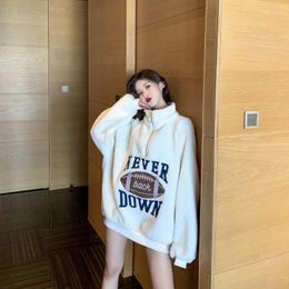 Women's Hoodies Women Coat Thickened Imitation Lamb Fur Sweatshirt Letter Winter Ins Korean Casual Loose Lazy Harajuku Kpop Streetwear
