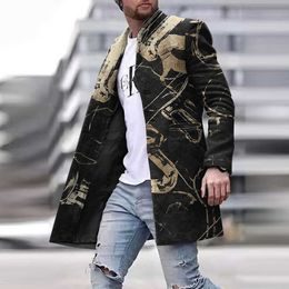 Men's Fur Faux Fur Men Autumn Winter Long Sleeve Overcoats Fashion Straight Mens Blazer Jackets Vintage Pattern Print Stand Collar Buttoned Coats T221007