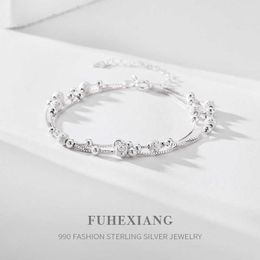 990 Sterling Silver Beads Bracelets Snake Chain Round Bead for Women Retro Wedding Party Wild Christmas Gifts Fashion Jewelry 013