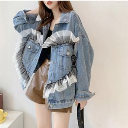 Women's Jackets High-quality Women Denim Coat Fashion Patchwork Jean Jacket Loose Casual Long Female Tops Spring And Autumn 2022 Q373