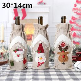 Christmas Decorations Linen Bottle Sets Champagne Bottle Bags Santa Claus Snowman Elk Wine Bags Wholesale EE