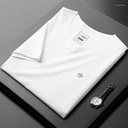 Men's T Shirts High End Embroidered Ice Silk Short Sleeve T-shirt Men's Luxury V-neck Top 2022 Summer Trend Casual Breathable Soft Half