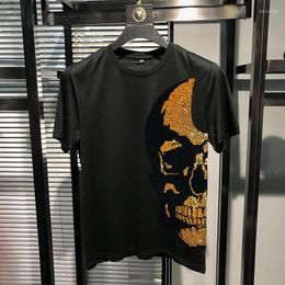 Men's T Shirts Trendy Summer Cotton Short-Sleeved Men's T-Shirt Casual Drill Skull Round Neck Loose Tops Sweatshirt