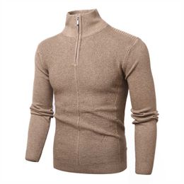 Men's Sweaters New Knitted Sweater Pollovers Men Fashion Slim Zipper Mock Neck Knitwear Pullover Men Causal Solid Colour Sweater Mens Clothing T220928