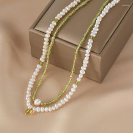 Choker Minar Sweet Freshwater Pearl Strand Chain For Women Green Color Natural Stone Peridot Pendant Necklace Gifts