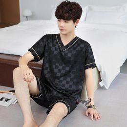 Men's Sleepwear Summer Pyjamas 3XL Men Silk Satin Pullover Shorts 2 Piece Set Man Pyjama Home Clothes Nightwear Sleep Lounge Wear