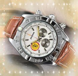 Big Quartz Movement Male Time Clock Watch stopwatch 43mm auto date full functional sub dials working genuine leather belt Wristwatches rmontre de luxe
