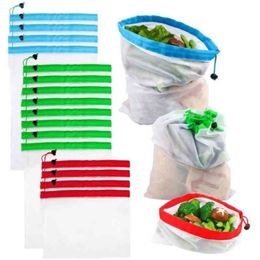 Reusable Shopping Bags Eco-friendly Mesh Vegetable Fruit Toys Storage Pouch Hand Tote Home Environmental Storage Bag CX220119