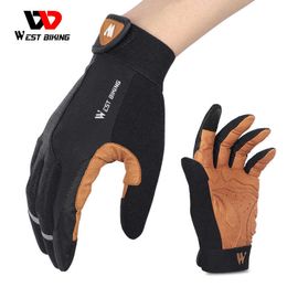 Cycling Gloves WEST BIKING Men Bicycle Full Finger Non-slip MTB Road Bike Reflective Breathable Gym Sports T221019