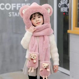 Children's hat winter boys and girls cute cute ear protection hat scarf gloves integrated hat Bear style baby pullover