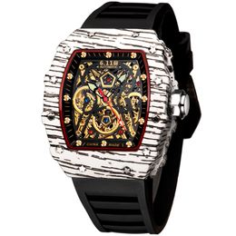 Luxus-Herren-Automatik-Mechanikuhr Tonneau, weißes Edelstahlgehäuse, Skelett-Armbanduhren 50-03 Montres de Luxe 43 mm Kautschukarmband-Armbanduhr