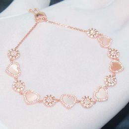 Jakość 925 Srebrna bransoletka link serce różowa skorupa kryształowa bransoletka cyrkonowa dla kobiety impreza zaręczynowa prezent S298