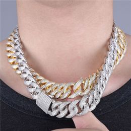 18mm 16-24inch Yellow White Gold Colours Bling Micro CZ Miami Cuban Chain Necklace Hip Hop Fashion Jewellery For Men Women