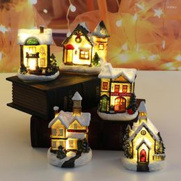 Christmas Decorations Creative Small House Light Resin Ornaments Home Party Holiday Gifts Desktop Decoration