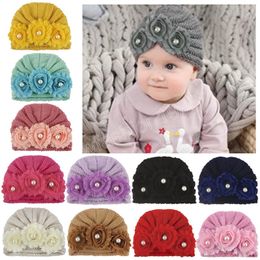 Solid Colour Striped Knitting Wool Hair Accessories Infant Hats Fashion Handmade Flowers Baby Caps Kids Accessories Birthday Gifts