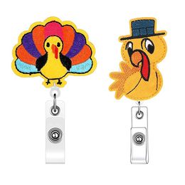 10 Pcs/Lot Fashion Key Ring Nursing Accessories Funny Turkey Thanksgiving Retractable Holiday Felt ID Badge Holder Reel For Nurse Gift