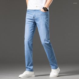 Мужские брюки Большой размер 42 44 46 Мужская свободная посадка 5 Pocket Jean Pant 2022 Summer Men Classic Blue Casual Backgy Jeans