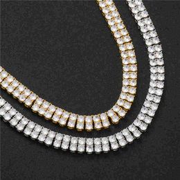 10mm Width 16/18/20/22/24inch Gold Plated 3Rows CZ Tennis Chain Necklace Bracelet Fashion Jewellery For Men Women