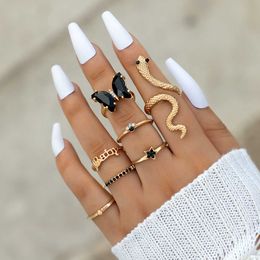 New Butterfly Letter Diamond Ring Set Geometric Snake Star Seven Piece Ring Set