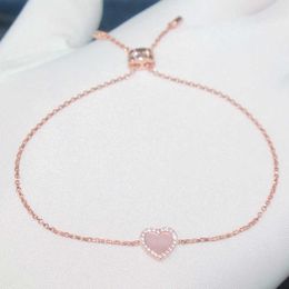 Elegant Link Shell Rhinestone Love Heart Bracelet For Women 925 Silver Chain Charm Bracelets Rose Gold Color Jewelry Gift S305