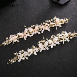 Headpieces Crystal Pearls Headband Brides Sweety Bow Bridal Head Chain Beautiful Hairband Wedding Accessory SQ0266