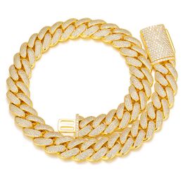 20mm 16/18/20/22/24inch Yellow White Gold Colour 4Rows CZ Stone Cuban Chain Necklace Bracelet Fashion Jewellery For Men Women