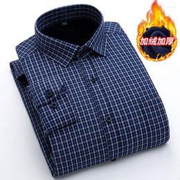 Men's Casual Shirts Mens Dress Shirt Long Sleeve Clothing 2022 Business Warm Men's Lattice Tooling Plus Velvet Middle-aged
